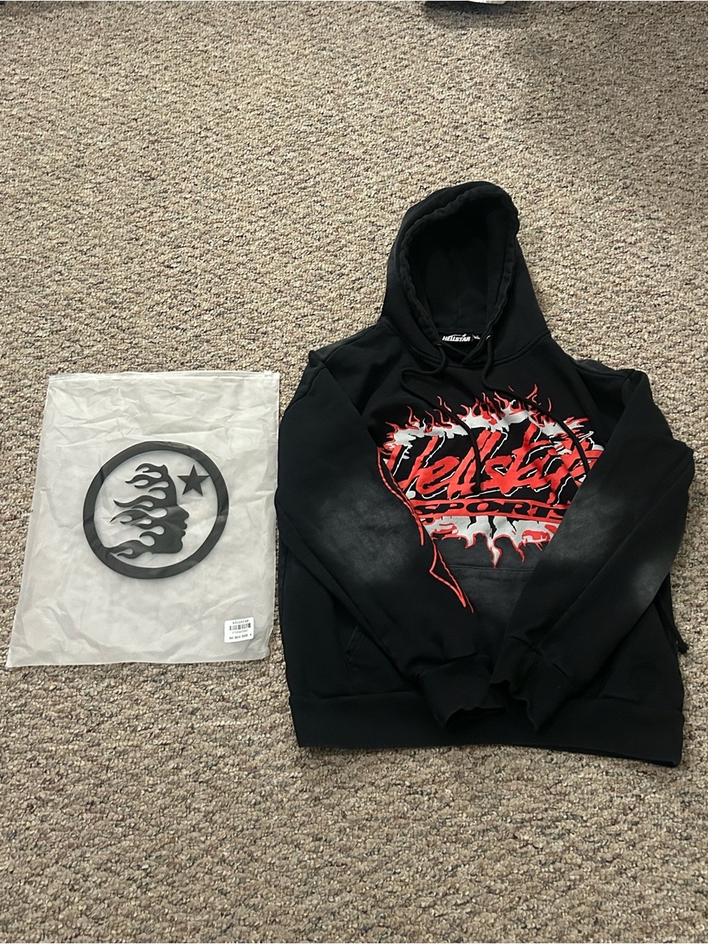 Black hellstar Hoodie with Red Flame Heart Graphic